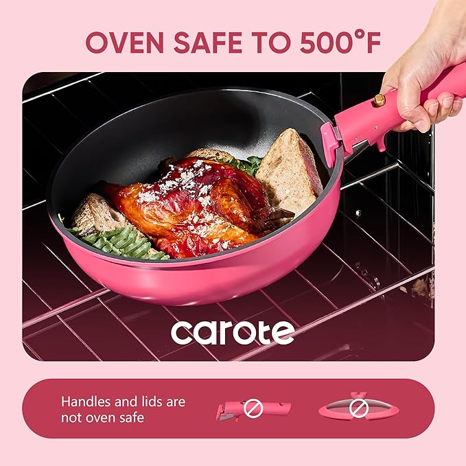 CAROTE 15pcs Pots and Pans Set Non Stick, Cookware Set Non Toxic with Detachable Handle, Induction Kitchen Cooking Set, Dishwasher/Oven Safe, RV/Camping Cookware