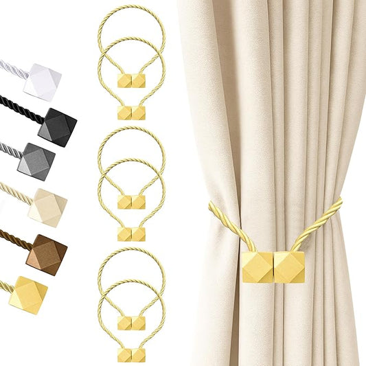 Hion Magnetic Curtain Tiebacks Golden 6 Pack, Curtain Tiebacks Buckles Holdbacks Holders Hooks Clip for Home Bedroom Office Decorative Thick or Thin Curtain