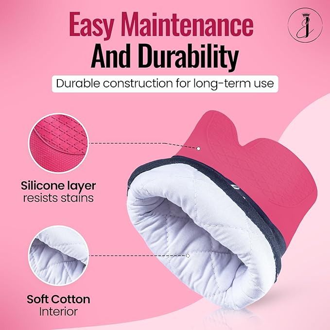 Mitts - Long Slip Resistant Pot Holders - Silicone Oven Mitts - Baking Gloves for Oven - Perfect for Baking, BBQ, Cooking, and Grilling, Oven Mitts Set of 2, 7''x13'' (Burgundy)