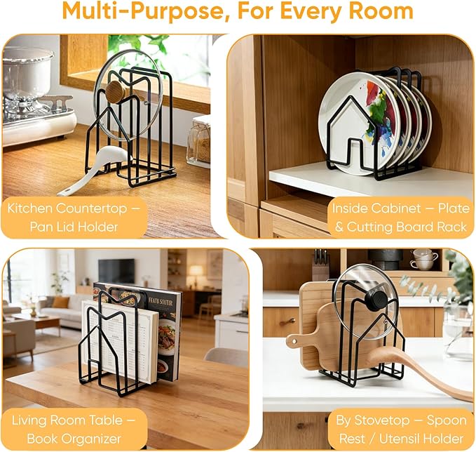 LINFIDITE Cutting Board Holder Chopping Boards Organizer Holder Kitchen Countertop Pot Pan Lids Rack Kitchenware Organizer Flat Steel 4.92 x 5.7 x 8.47 in. Black