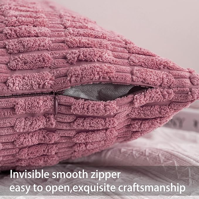 Pack of 2 Corduroy Decorative Throw Pillow Covers 20x20 Inch Soft Striped Pillow Covers Modern Farmhouse Home Decor for Sofa Living Room Couch Bed（Pink）