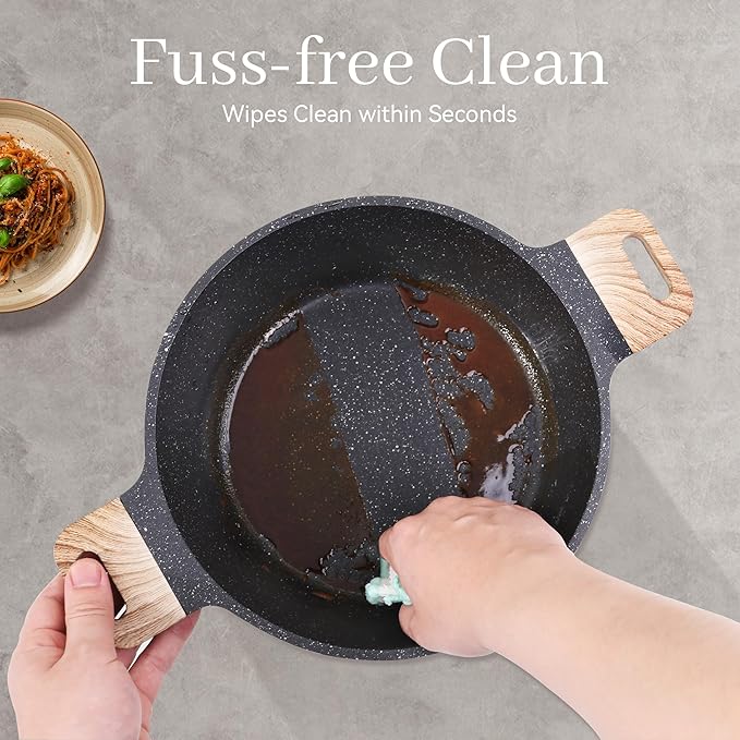23Pcs Pots and Pans Set Non Stick, Kitchen Cookware Sets, Granite Induction Cookware Non Stick Cooking Set w/Frying Pans, Saucepans, Griddle, EggPan (Black)