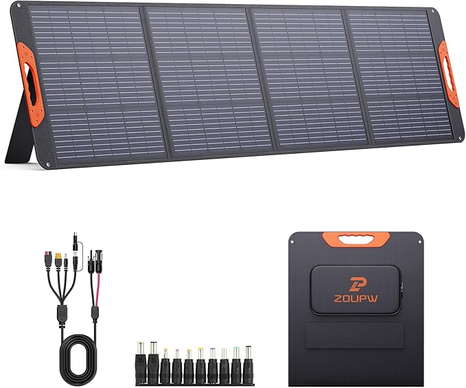 ZOUPW 200W Portable Solar Panel for Power Station,23.5% Efficiency Mono Foldable Solar Charger with 4 Kickstands for Jackery 1000 V2/Bluetti/EcoFlow/Anker,IP67 Waterproof for Camping RV Power Backup