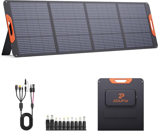 ZOUPW 200W Portable Solar Panel for Power Station,23.5% Efficiency Mono Foldable Solar Charger with 4 Kickstands for Jackery 1000 V2/Bluetti/EcoFlow/Anker,IP67 Waterproof for Camping RV Power Backup