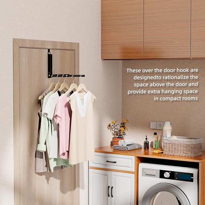 BAKON Over The Door Hooks, Small Space Double Folding Portable Over The Door Drying Rack for Laundry, Bathroom, Bedroom, Travel Storage and Drying (1Pack,Black)