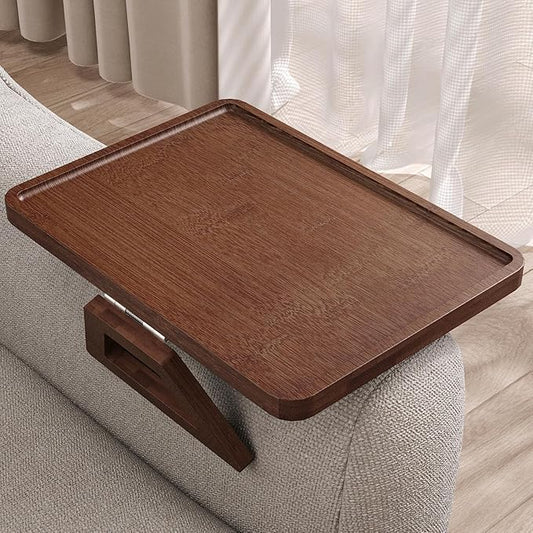 Couch Arm Tray,Bamboo Folding Sofa Tray,Sofa Armrest Tray Clip-On Couch Desk for Drinks,Snacks,Phone,Remote Control（Brown）