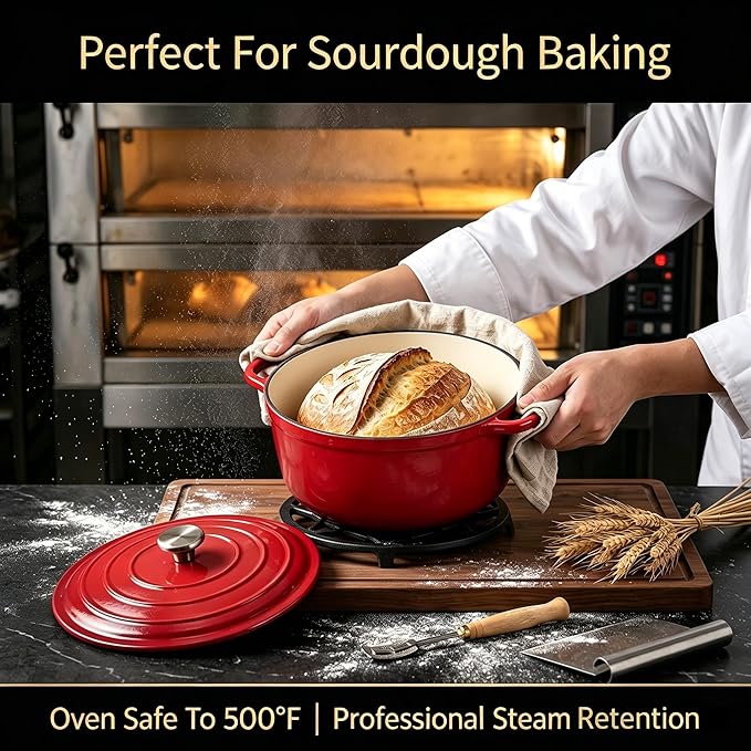 QuliMetal Enameled Cast Iron Cookware Set, 4-Piece Pots and Pans Set with Lids, 10.25" Skillet, 2QT Saucepan, 2.8QT & 4.8QT Dutch Ovens, Oven Safe to 500°F, All Stovetops Compatible - Rouge Red