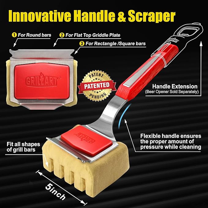 GRILLART Grill Brush Bristle Free, Replaceable BBQ Cleaning Pad (No Handle), Safe Replacement Cleaning Pad/Head for Cast Iron/Stainless Steel Grates - Deep-Reach