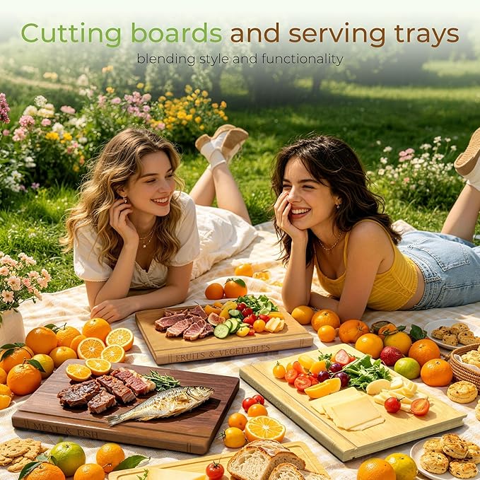 Book Cutting Board Set with Wooden Stand-Wooden Kitchen Cutting Boards That Look Like Books for Vegetables Cheese Meat, Chopping Board Gift Set for Home Cooks & Kitchen Decor