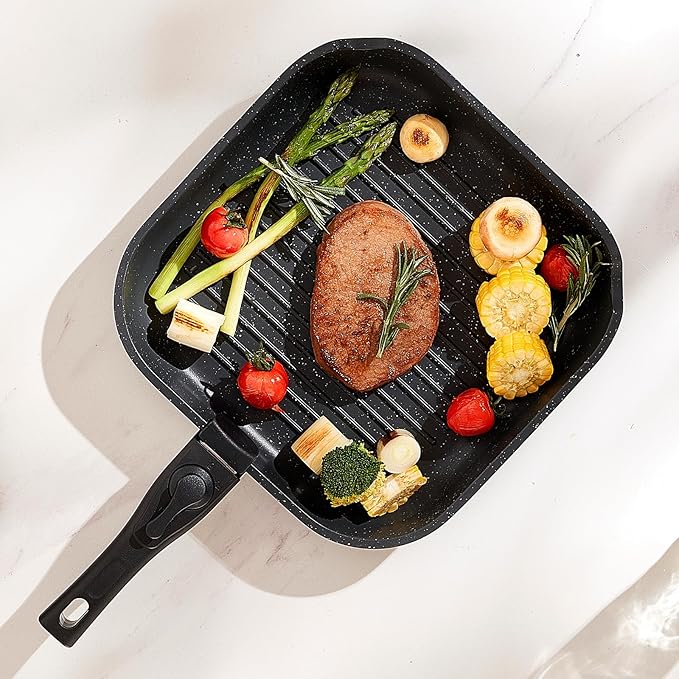 VEVOR 17 Piece Pots and Pans Set, Granite Nonstick Detachable Handle Cookware, Space Saving Induction Cookwares, Kitchen RV Cooking Sets with Frying, Sauce, Saute, Tempered Glass Lid, Oven Safe, Black