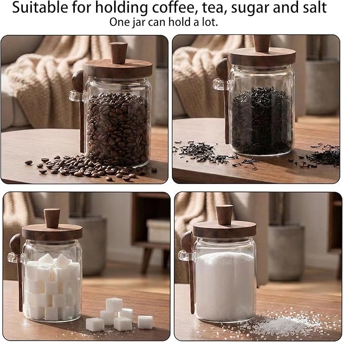 Set of 3 Glass Jars Containers with Wooden Lids and Scoop Clear Canister Jars Set with Spoon for Kitchen Food Storage Coffee Tea Sugar Decorative Countertop Organization Jars 31 oz (3)