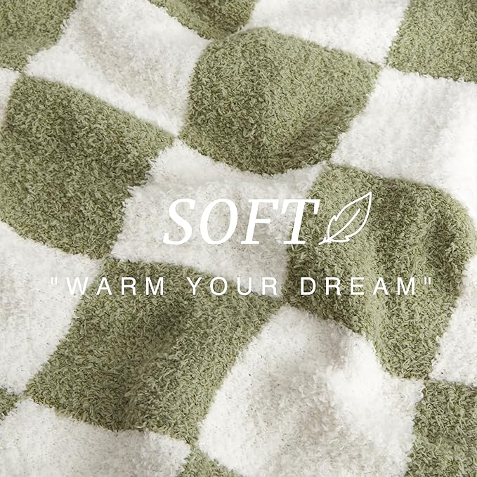 EXQ Home Checkered Throw Blanket, Knitted Blanket with Checkerboard Grid Pattern, Soft Cozy Fluffy Blankets for Couch Bed Sofa, Warm Fuzzy Plaid Blanket for All Seasons (Sage Green, 50"×60")