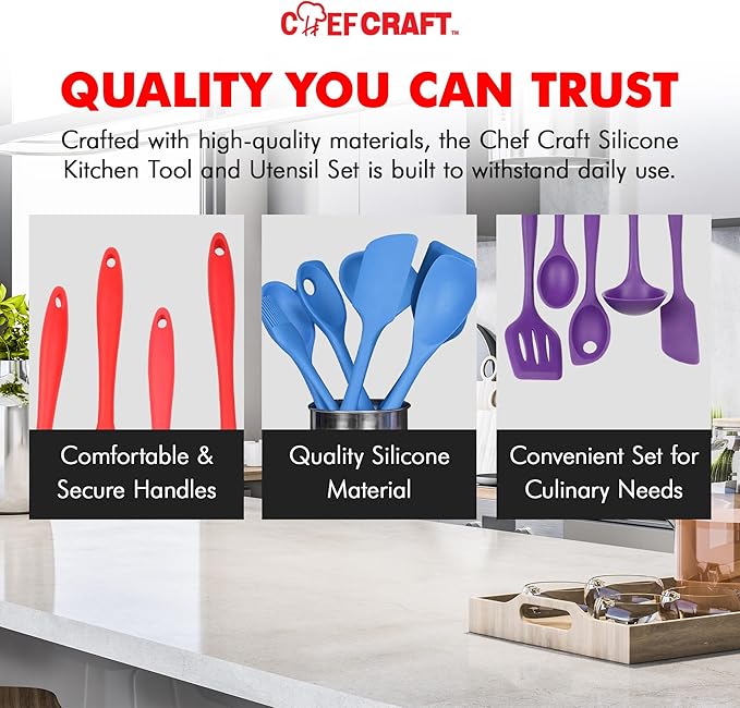 Chef Craft Premium Silicone Kitchen Tool and Utensil Set, 5 Piece, Orange