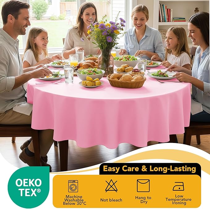 10-Pack Pink Round Tablecloths, 70 Inches, Stain-Resistant Polyester for 3-4 Ft Round Tables - Washable Table Covers for Weddings, Banquets, Birthday Parties, Events