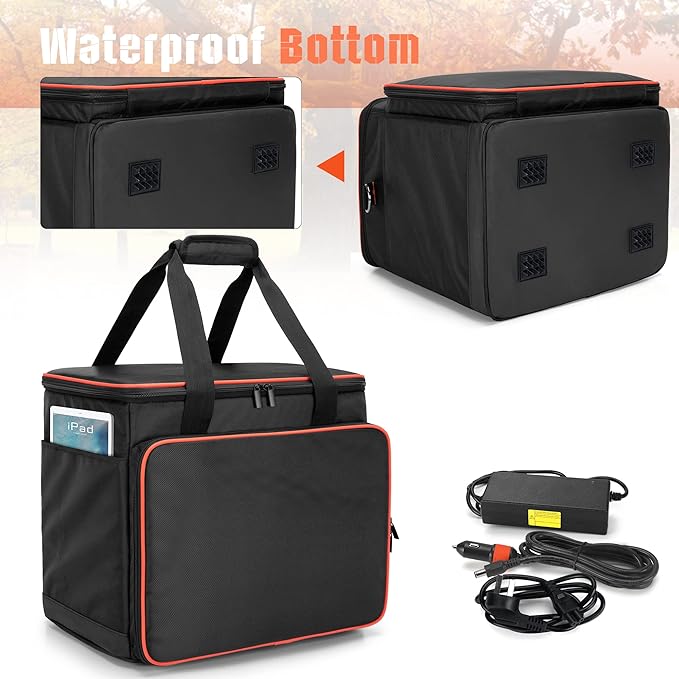 Trunab Travel Carrying Bag Compatible with Jackery Explorer 1500, Portable Power Station Storage Case with Waterproof Bottom and Front Pockets for Charging Cable and Accessories