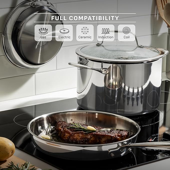 T-Fal Pro Tri-Ply Fry Pan, Stainless Steel Pan 12 inch, Induction Cookware, Oven Safe 500F, Fast & Even Heat, Professional Quality & Durability, Skillet, Cookware, Silver