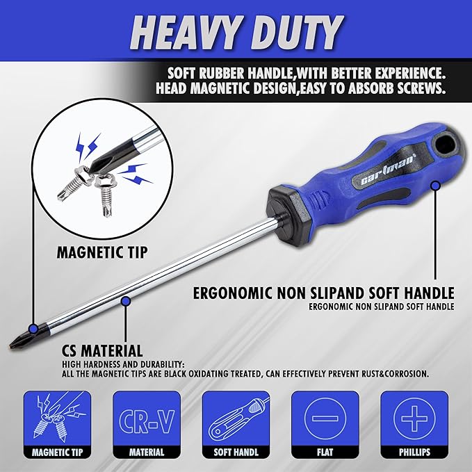 CARTMAN 10-Piece Magnetic Screwdriver Set 6 Phillips and 4 Flat, Professional Cushion Grip Hand Tools Set