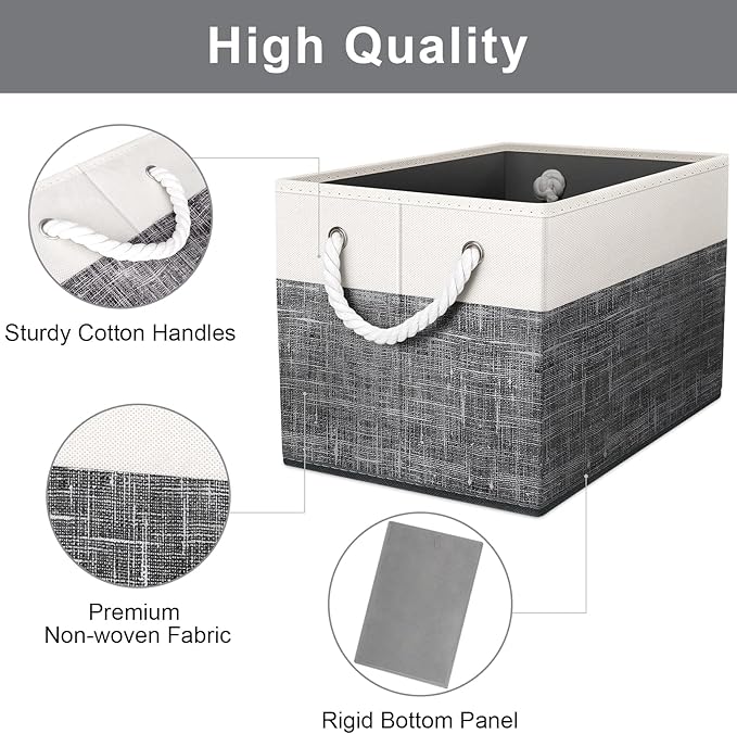 Fab totes Storage Bins [38-Pack], Foldable Storage Baskets for Organizing Toys, Books, Shelves, Closet, Large Storage Box with Rope Handles, Sturdy Organizer Bins, White & Black