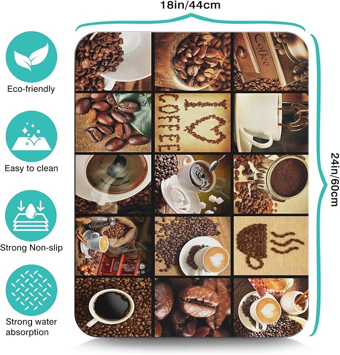 Coffee Bar Mat Accessories for Countertop Super Absorbent Anti-Slip Silicone Flower Dish Drying Mats for Kitchen Counter Draining Pad Decor Gift Fit Coffee Maker Espresso Machine 24inx18in