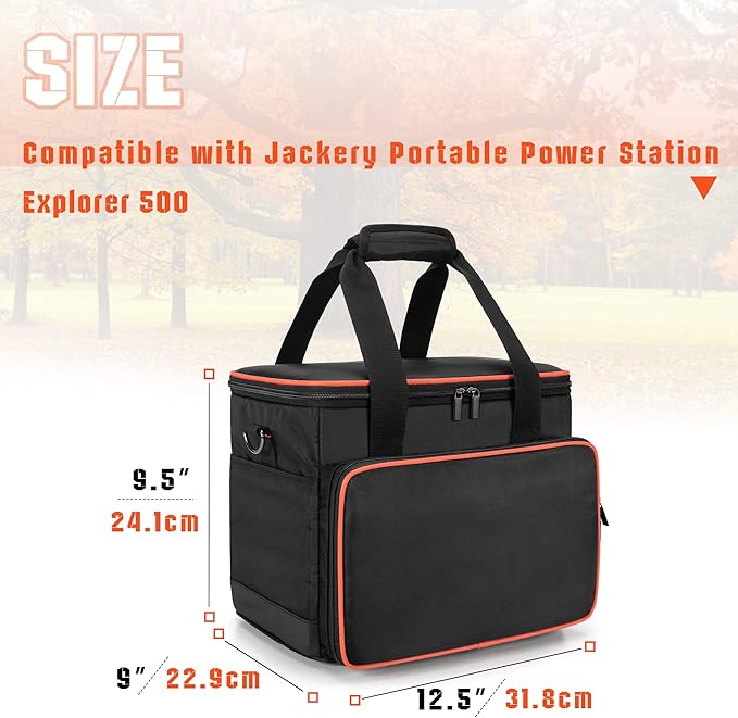 Trunab Travel Carrying Case Compatible with Jackery Explorer 500, Portable Power Station Storage Case with Waterproof Bottom and Front Pockets for Charging Cable and Accessories