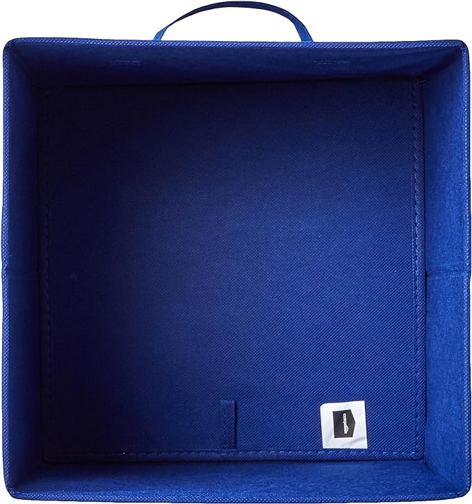 Amazon Basics Collapsible Fabric Storage Bins, Cube Organizer with Handles, 13"x13"x13", Navy, 6-Pack