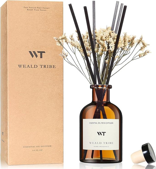 WEALD TRIBE Flower Reed Diffuser Set Lime & Citrus Scent for Bathroom Air Fresheners, Oil Diffuser Sticks | 4.0 fl oz Home Fragrance with Sticks Defusers | House Bedroom Office Shelf Decor