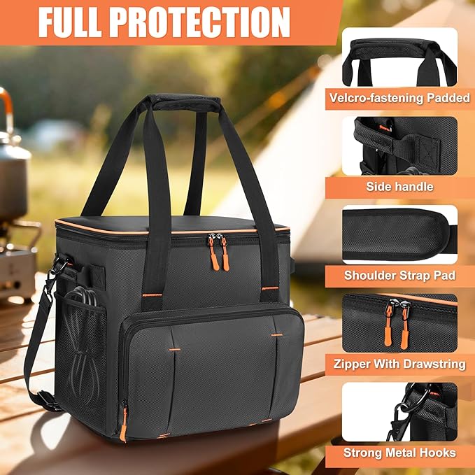 Portable Station Bag Compatible with Jackery Explorer 2000 v2/ 2000/ 2000 Pro/1000 Plus/ 1500/ 1500 Pro/ BLUETTI Elite 200 V2, Padded Travel Carrying Bag with Large Accessory Pocket & Shoulder Strap