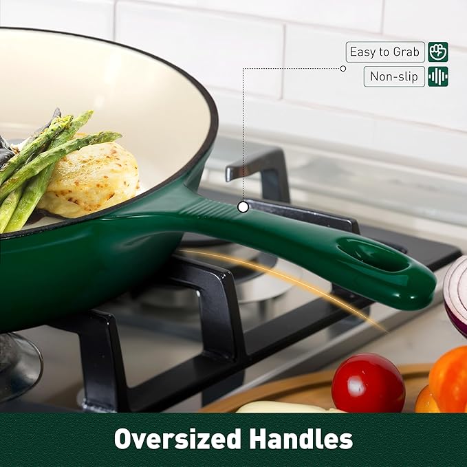 DishDelight Enameled Cast Iron Pots and Pans Set, 7 Piece Dutch Oven Set with Lids, Enamel Coated Non Toxic Cookware, PFOA&PFAS Free, Emerald