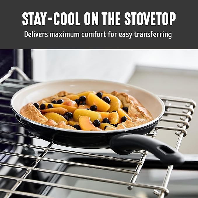 GreenLife 16 Piece Nonstick Cookware Set, Soft Grip Non-Toxic PFAS-Free Ceramic Pots & Pans, Dishwasher & Oven Safe, Frying, Sauce, Utensils, Glass Lids, Stay-Cool Handles, Wobble Free, Black & Cream