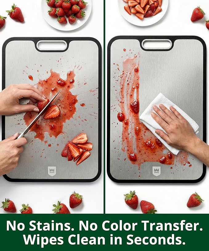 Titanium Cutting Board for Kitchen, Double Sided 100% Pure Titanium & PP Cutting Board with Deep Juice Groove, Metal Chopping Board, Easy to Clean Large Durable Cutting Board for Meat (15" x 10.3")