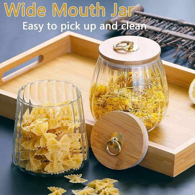 Viovian 34oz Vintage Glass Jar with Wood Lid and Spoon Glass Storage Canister Medium Clear Decoration Jars with Lids for Food Coffee Nut Cookie Candy Sugar 1000ml
