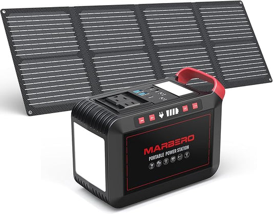 MARBERO 237Wh Solar Generator with Solar Panel Included Portable Power Station 300W Pure Sine Wave with Foldable Solar Panel 60W Set for Camping Outdoor Hiking Fishing Emergency