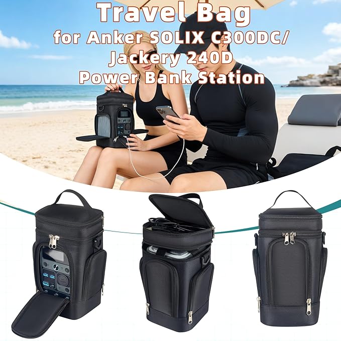 Carrying Case Compatible with Anker SOLIX C300DC and Jackery Explorer 240D Mobile Power Station - Premium Padded Travel Case with Zippered Window and Adjustable Shoulder Straps