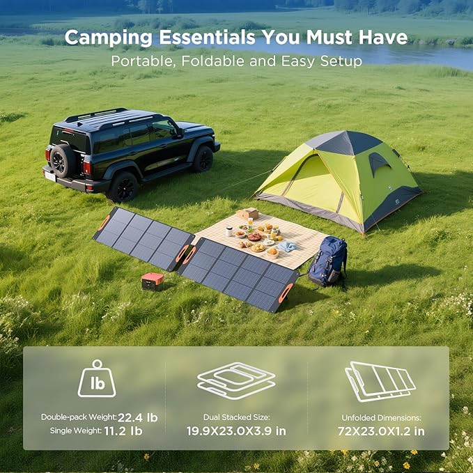 ZOUPW 320W (2x160W) N-Type 16BB Portable Solar Panel, 25% High Efficiency Foldable Solar Charger with Bypass Diodes for Power Stations,IP67 Waterproof for RV Camping Off-Grid & Emergency Backup