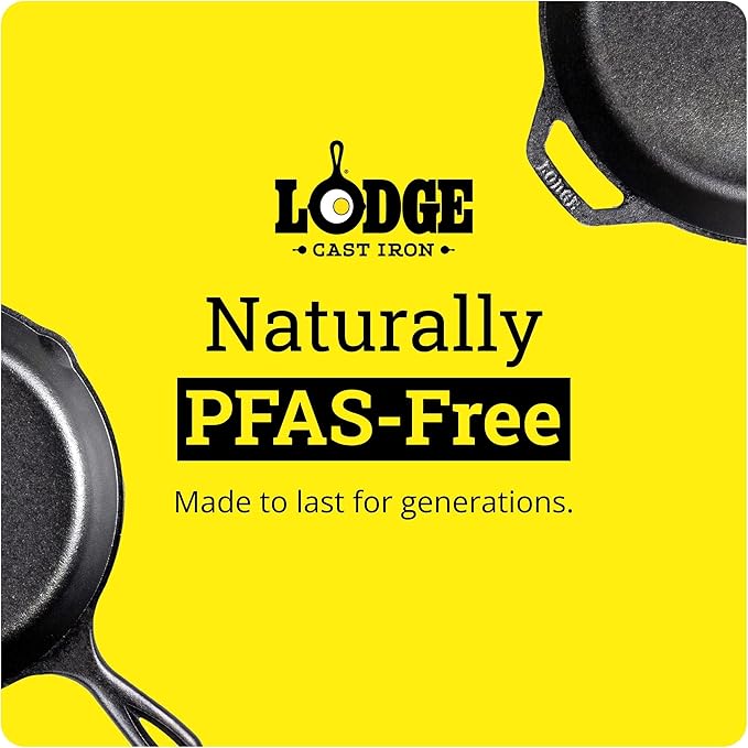 Lodge Seasoned Cast Iron Skillet - PFAS-Free, Non-Toxic Cookware - Use with an Oven, Stove, Grill, or Campfire - Naturally Non-Stick & Oven Safe - 6.5 Inches