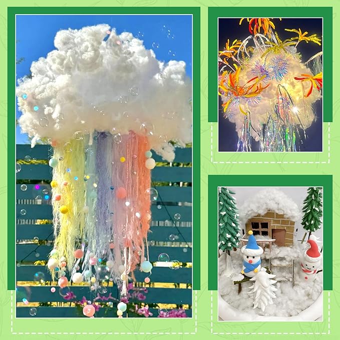 Polyfill Stuffing 2.2LB/1000G, Christmas Decorations Indoor, Artificial Snow White Clouds Cotton for Decoration, Fluffy Snow Blankets for Winter Mantle Village, Nativity