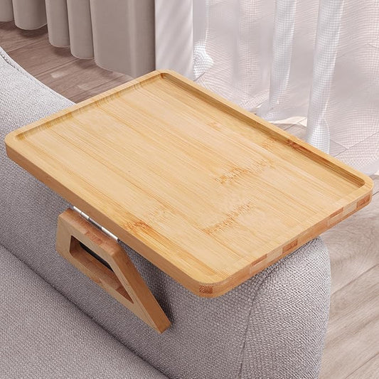 Couch Arm Tray,Bamboo Folding Sofa Tray,Sofa Armrest Trays Clip-On Couch Desk for Drinks,Snacks,Phone,Remote Control（Natural）