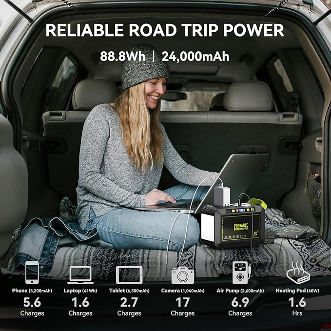 MARBERO 88.8Wh Solar Generator with 21W Solar Panel Included Portable Power Station 80W 110V 120W Max for Camping Outdoor Hiking Fishing Emergency