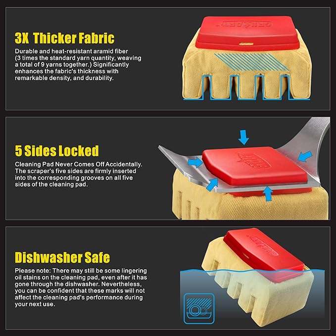 GRILLART Grill Brush Bristle Free, Replaceable BBQ Cleaning Pad (No Handle), Safe Replacement Cleaning Pad/Head for Cast Iron/Stainless Steel Grates - Deep-Reach