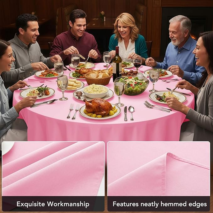 10-Pack Pink Round Tablecloths, 70 Inches, Stain-Resistant Polyester for 3-4 Ft Round Tables - Washable Table Covers for Weddings, Banquets, Birthday Parties, Events