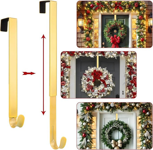 Wreath Door Hanger, Adjustable Wreath Hangers for Front Door from 15 to 25 Inch, Non Scratch Over the Door Hooks, 20lbs Metal Hook Perfect for Heavy Easter Halloween Christmas Wreaths Home Decorations