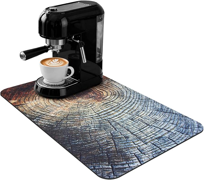 Coffee Mat 24x16 Inch, Wood Grain Coffee Drying Mat, Absorbent Hide Stain Rubber Backed Dish Drying Mat for Kitchen Counter, Bar Mats for Countertops,Under Coffee Bar Maker Machine Pot Espresso Staion