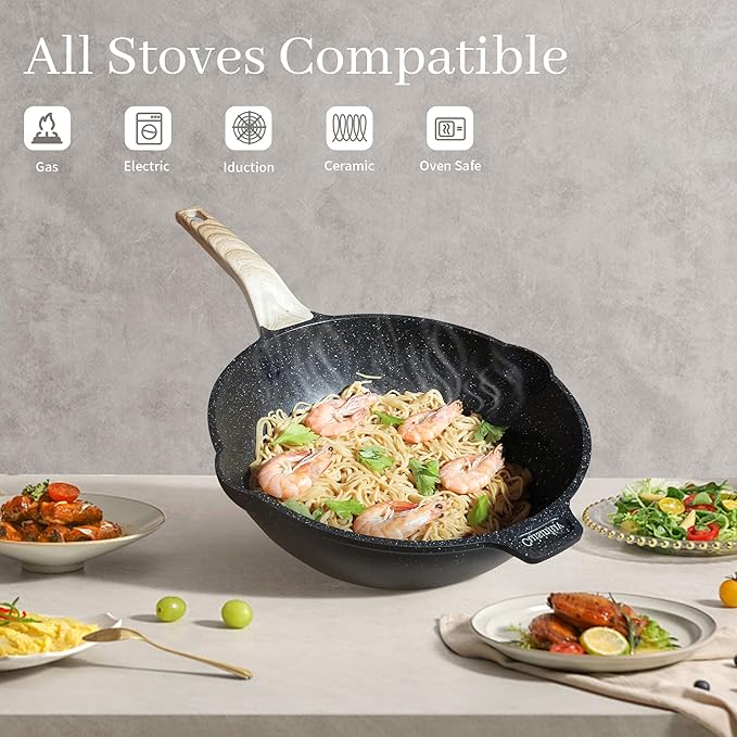 23Pcs Pots and Pans Set Non Stick, Kitchen Cookware Sets, Granite Induction Cookware Non Stick Cooking Set w/Frying Pans, Saucepans, Griddle, EggPan (Black)