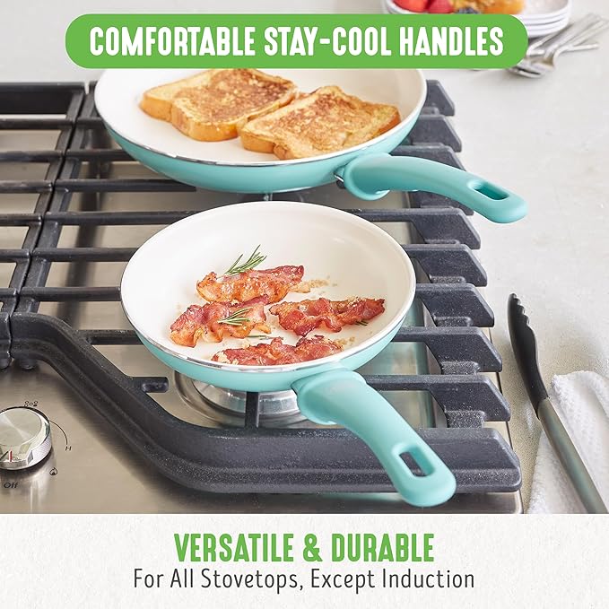 GreenLife Soft Grip Healthy Ceramic Nonstick, 15 Piece Cookware Pots and Pans Set, Induction, PFAS-Free, Dishwasher Safe, Turquoise