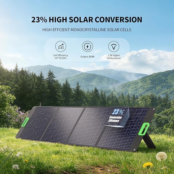GRECELL 1200W Portable Power Statio with 200W Portable Solar Panel 23.5% High Efficiency Solar Panel, 672Wh LiFePO4 Battery Solar Generator with 9 Output Ports for Outdoor Camping, RV, Travel