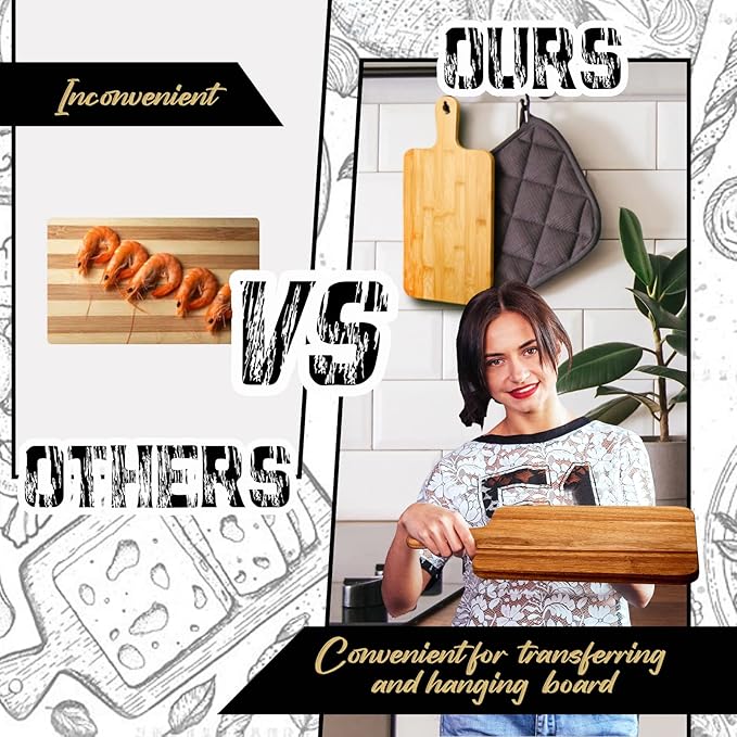 Nuenen 1 Pcs Wood Cutting Board with Handle Acacia Bamboo Wooden Serving Kitchen Chopping Boards for Pizza, Bread, Cheese, Charcuterie, Fruit, Vegetables (15.7 x 7.8 Inch,Acacia)
