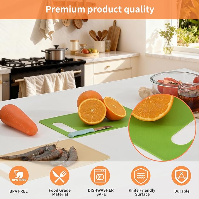 Luckyiren Kitchen Cutting Board Set of 6, Plastic Cutting Boards with Easy Grip Handle for Kitchen Cooking, Non Slip Cutting Mat Pad for Meat, Fruit, Vegetables, 12 Inch by 8 Inch