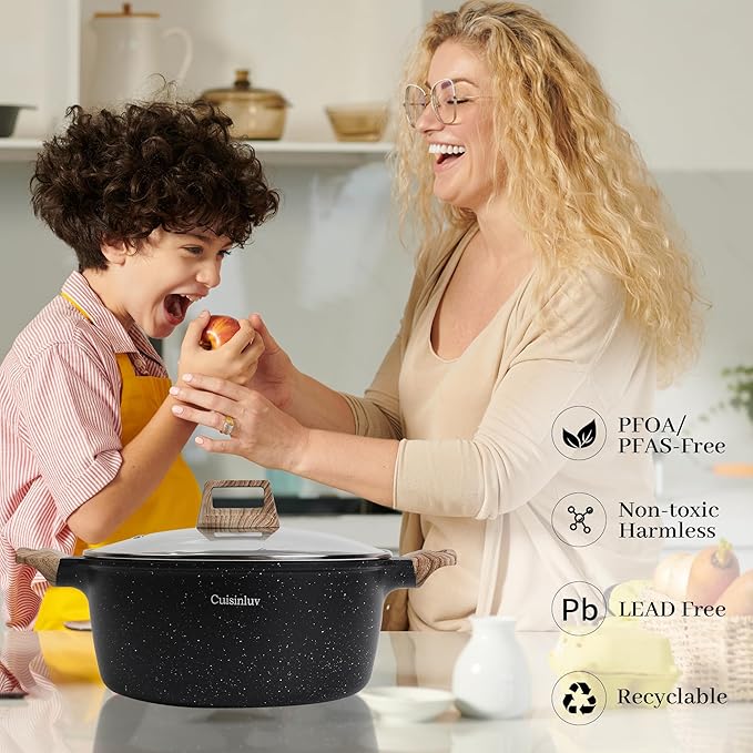 23Pcs Pots and Pans Set Non Stick, Kitchen Cookware Sets, Granite Induction Cookware Non Stick Cooking Set w/Frying Pans, Saucepans, Griddle, EggPan (Black)