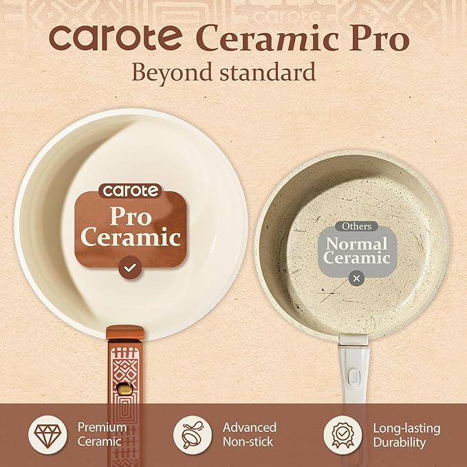CAROTE 21-Piece Ceramic Cookware Set, Nonstick Pots and Pans Set with Detachable Handle, Non-Toxic Kitchen Cooking Set, Induction Compatible, Dishwasher & Oven Safe, Terracotta