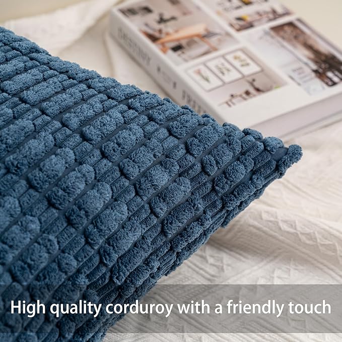 Pack of 2 Corduroy Decorative Throw Pillow Covers 12x20 Inch Soft Striped Pillow Covers Modern Farmhouse Home Decor for Sofa Living Room Couch Bed（Sky Blue）